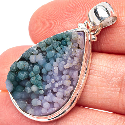 Teardrop sterling silver pendant with blue and purple druzy agate stone, .925