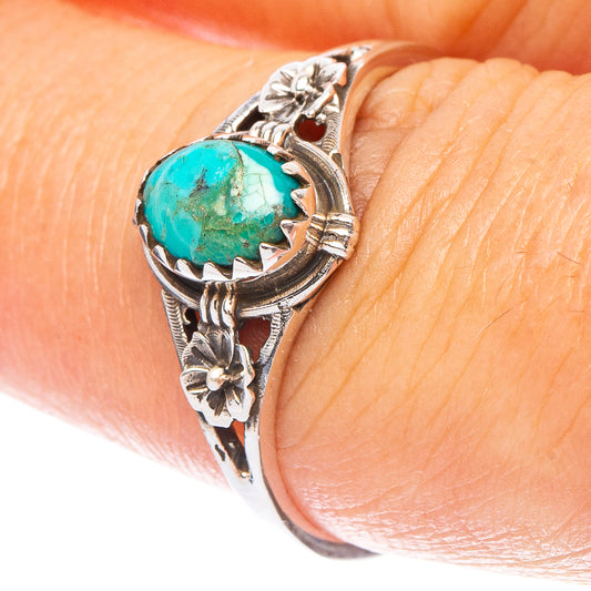 Value Arizona Turquoise Flower Ring Size 7.75 (925 Sterling Silver) R7293