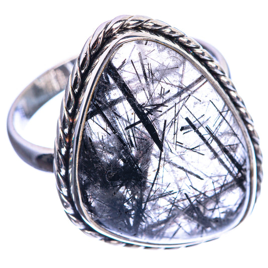 Large Tourmalinated Quartz 925 Sterling Silver Ring Size 12