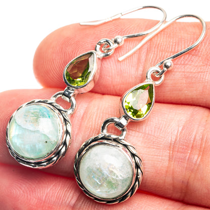 Green Moonstone, Peridot Earrings 1 5/8" (925 Sterling Silver) E432700
