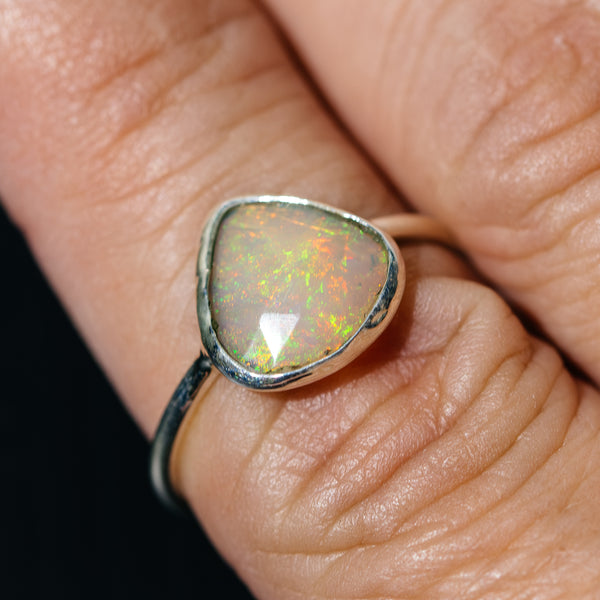 Ethiopian Opal Dainty Ring Size 7.75 (.925 Sterling Silver)