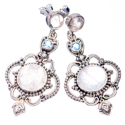 Signature Rainbow Moonstone, Blue Topaz Earrings 2" (925 Sterling Silver) E432328
