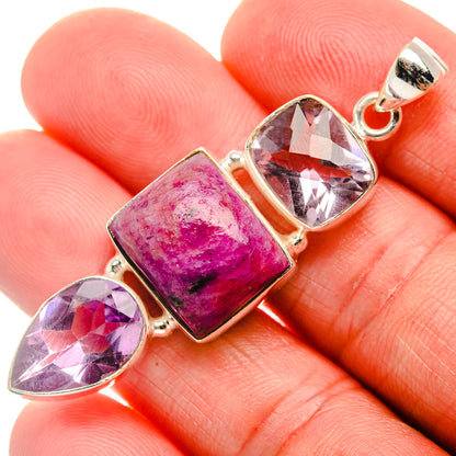 Ruby Fuchsite, Amethyst Pendant 2 1/4" (925 Sterling Silver) PD38267