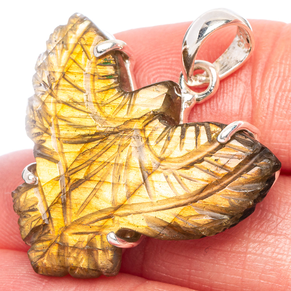 Carved Labradorite Eagle Pendant 1 1/4" (925 Sterling Silver) P44247