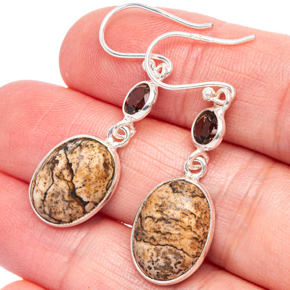 Picture Jasper, Smoky Quartz Earrings 1 5/8" (925 Sterling Silver) E433304