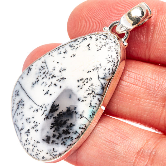 Dendritic opal pendant in .925 sterling silver, teardrop cabochon with dendrite pattern