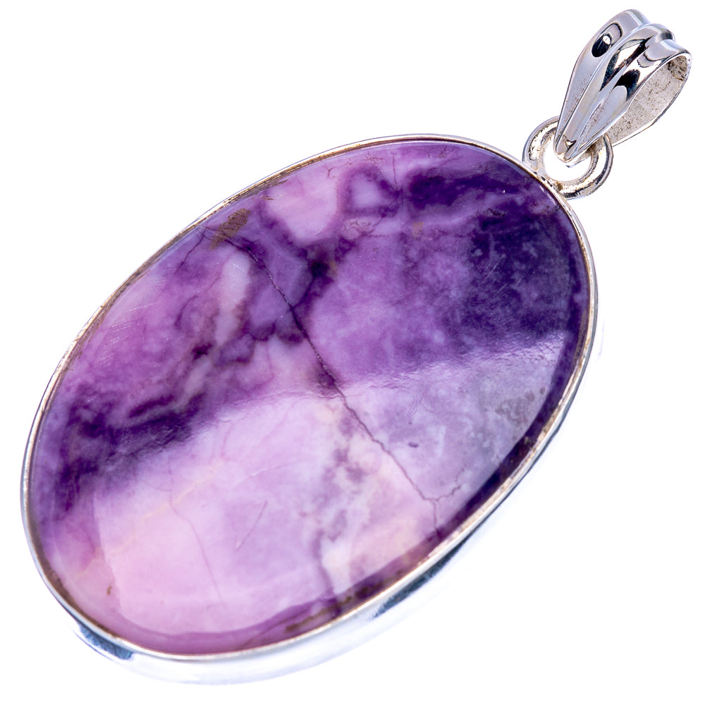 Sterling silver teardrop pendant with purple stone cabochon and top bail