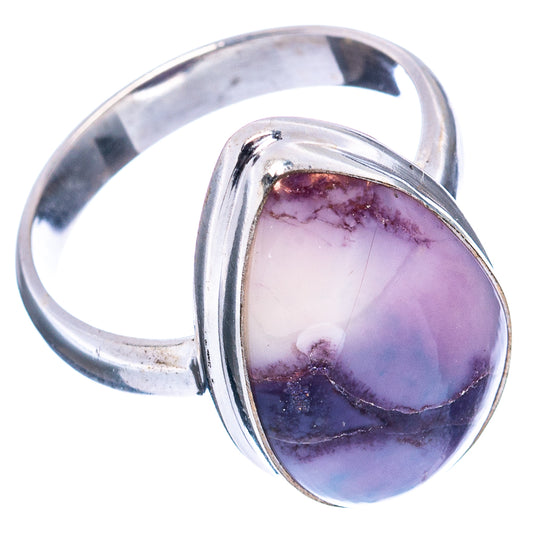 Sterling silver oval opal ring with open marbled purple-lavender cabochon face