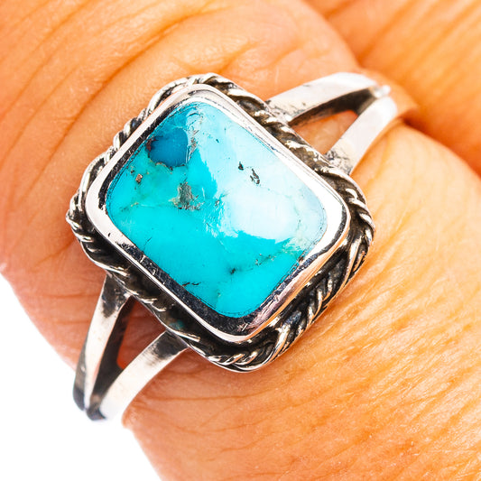 925 sterling silver turquoise cabochon ring, rectangular bezel, size 7.75