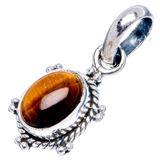 Oval tiger's eye cabochon .925 silver pendant with textured bail and beaded frame