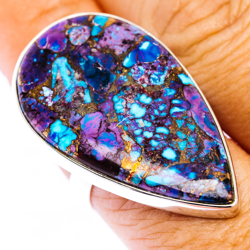Purple Copper Turquoise Ring Size 9 Adjustable (.925 Sterling Silver)