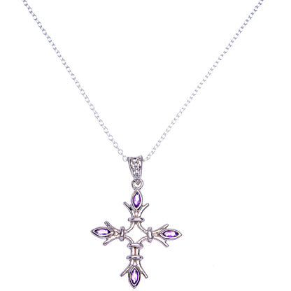 Faceted Amethyst Cross Necklace 18" (925 Sterling Silver) N90047