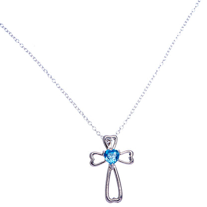 Blue Topaz Cross Necklace 17 7/8" (925 Sterling Silver) N90033
