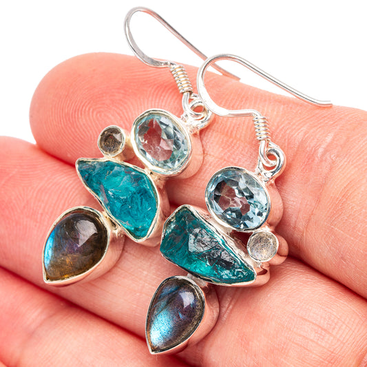 Blue Fluorite, Labradorite, Blue Topaz 925 Sterling Silver Earrings 1 5/8" (925 Sterling Silver) E2150