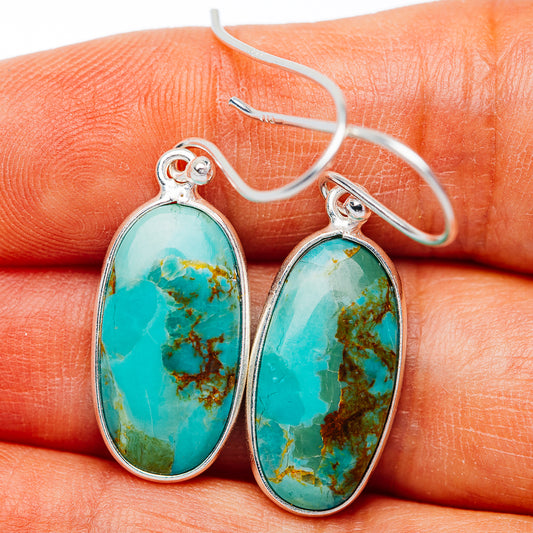 Kingman Turquoise Earrings 1 3/8" (.925 Sterling Silver)