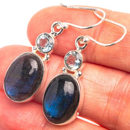 Labradorite, Blue Topaz Earrings 1 1/2" (925 Sterling Silver) E432415
