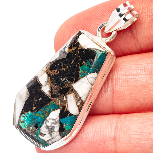 Sterling silver chrysocolla matrix pendant with black and turquoise stone, bail top