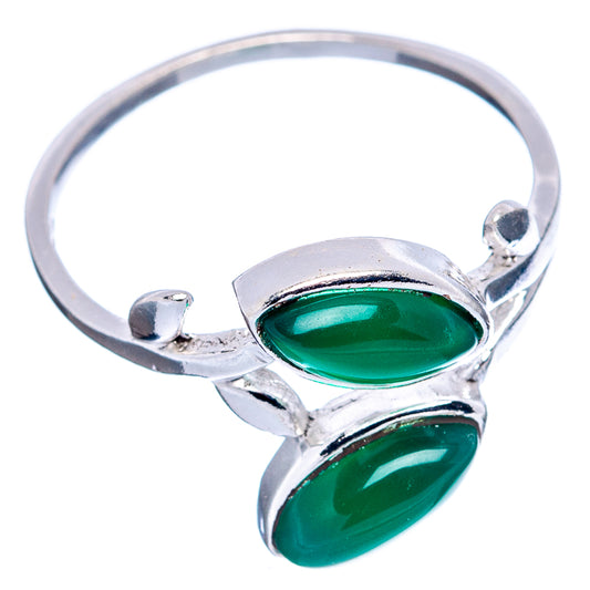 Dainty sterling silver ring featuring two green teardrop onyx leaf stones