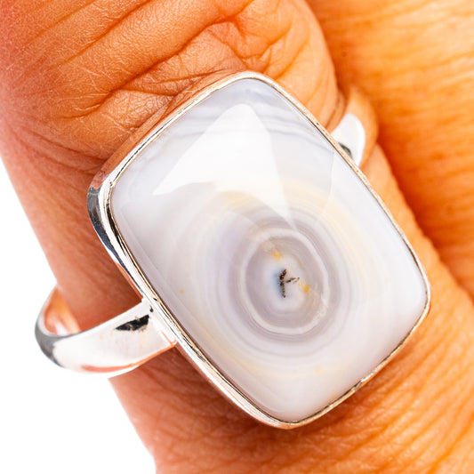 Sterling silver ring with white-gray oval ocean jasper cabochon swirl