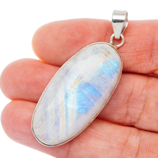 Premium Rainbow Moonstone Pendant 2" (.925 Sterling Silver)