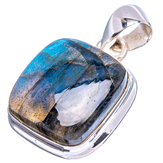 Labradorite pendant with .925 sterling silver bezel and rectangular cabochon, blue-gray flash