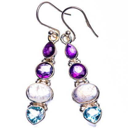 Rainbow Moonstone, Amethyst, Blue Topaz Earrings 1 7/8" (925 Sterling Silver) E432662