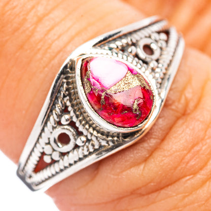 Dainty Pink Dahlia Turquoise Ring Size 7.75 (.925 Sterling Silver)