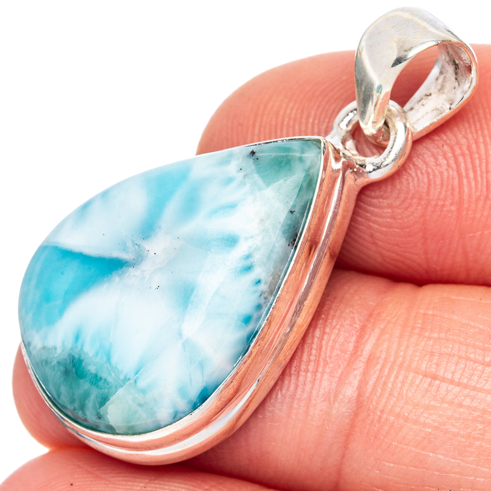 Sterling silver larimar teardrop pendant with loop bail; blue marbled stone