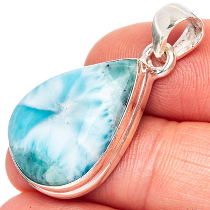 Sterling silver larimar teardrop pendant with loop bail; blue marbled stone