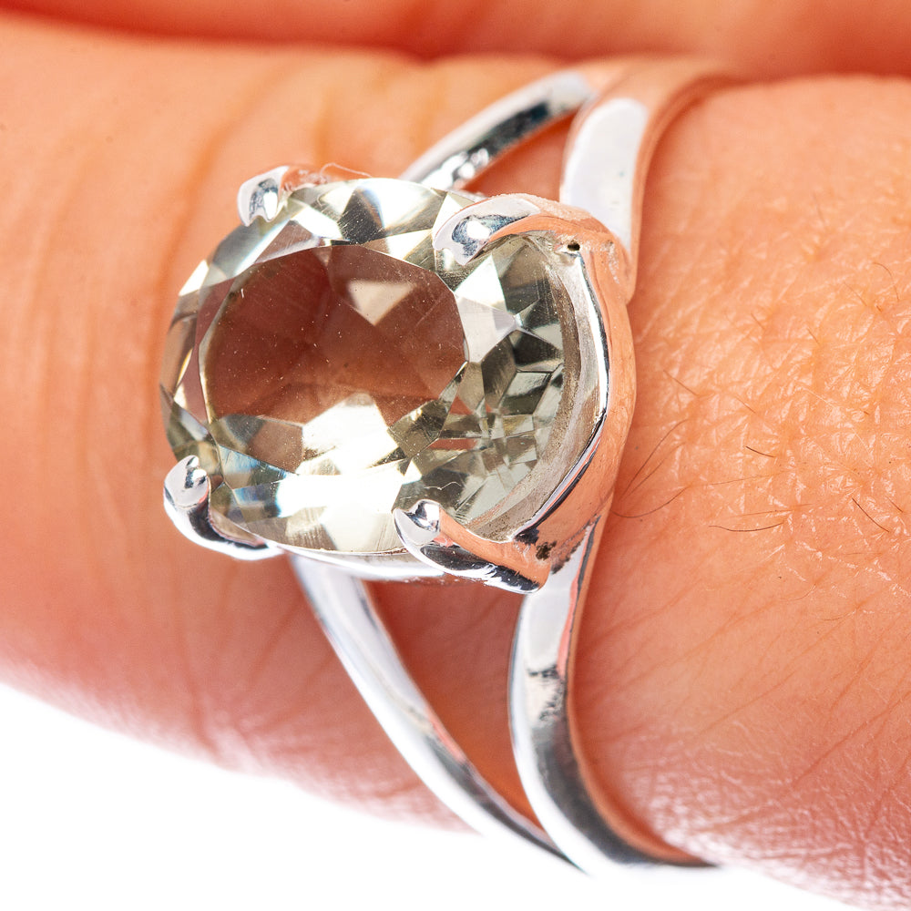 Faceted Green Amethyst Ring Size 8 (925 Sterling Silver) R145117