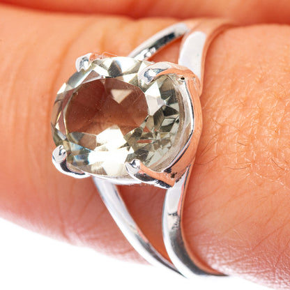 Faceted Green Amethyst Ring Size 8 (925 Sterling Silver) R145117