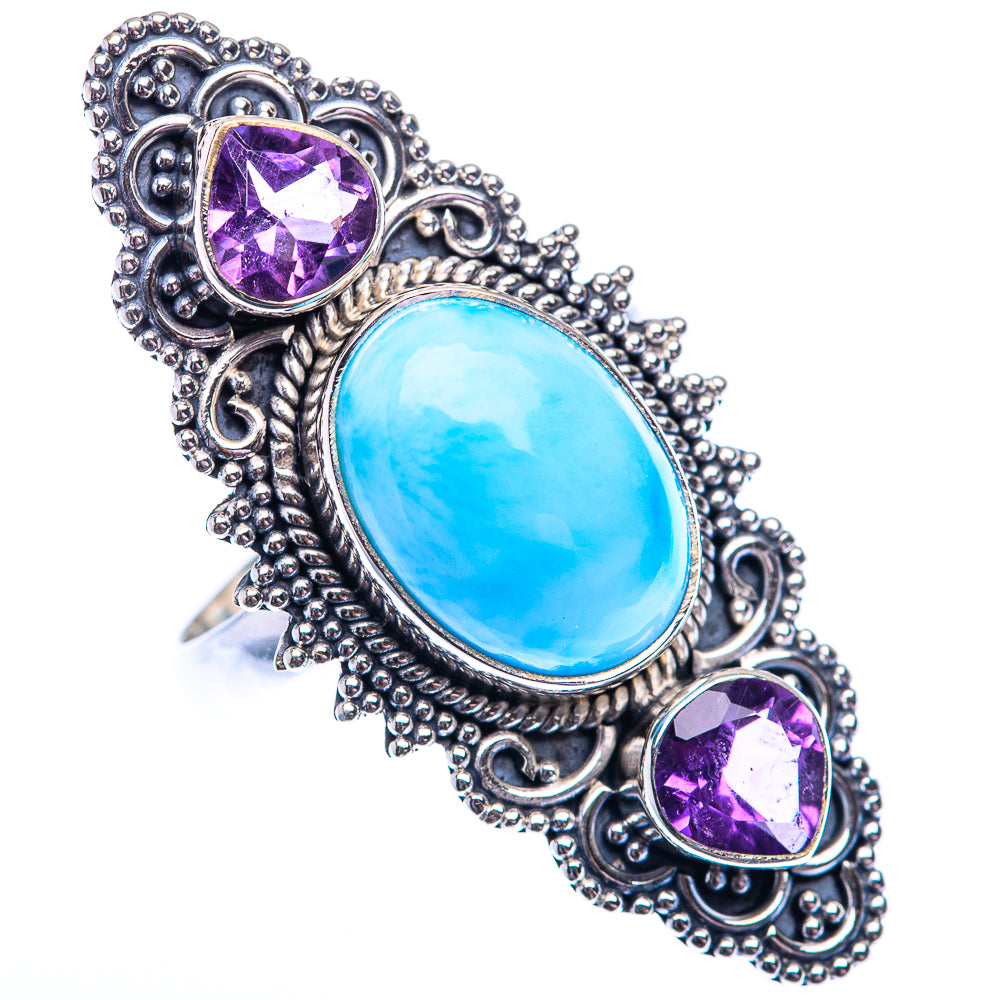 Large Larimar, Amethyst 925 Sterling Silver Ring Size 8 (925 Sterling Silver) RING140392