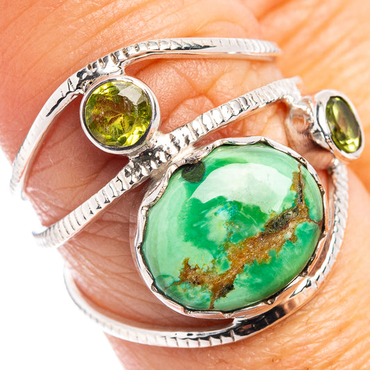 Sterling silver ring with oval green variscite and small yellow round gemstone accents