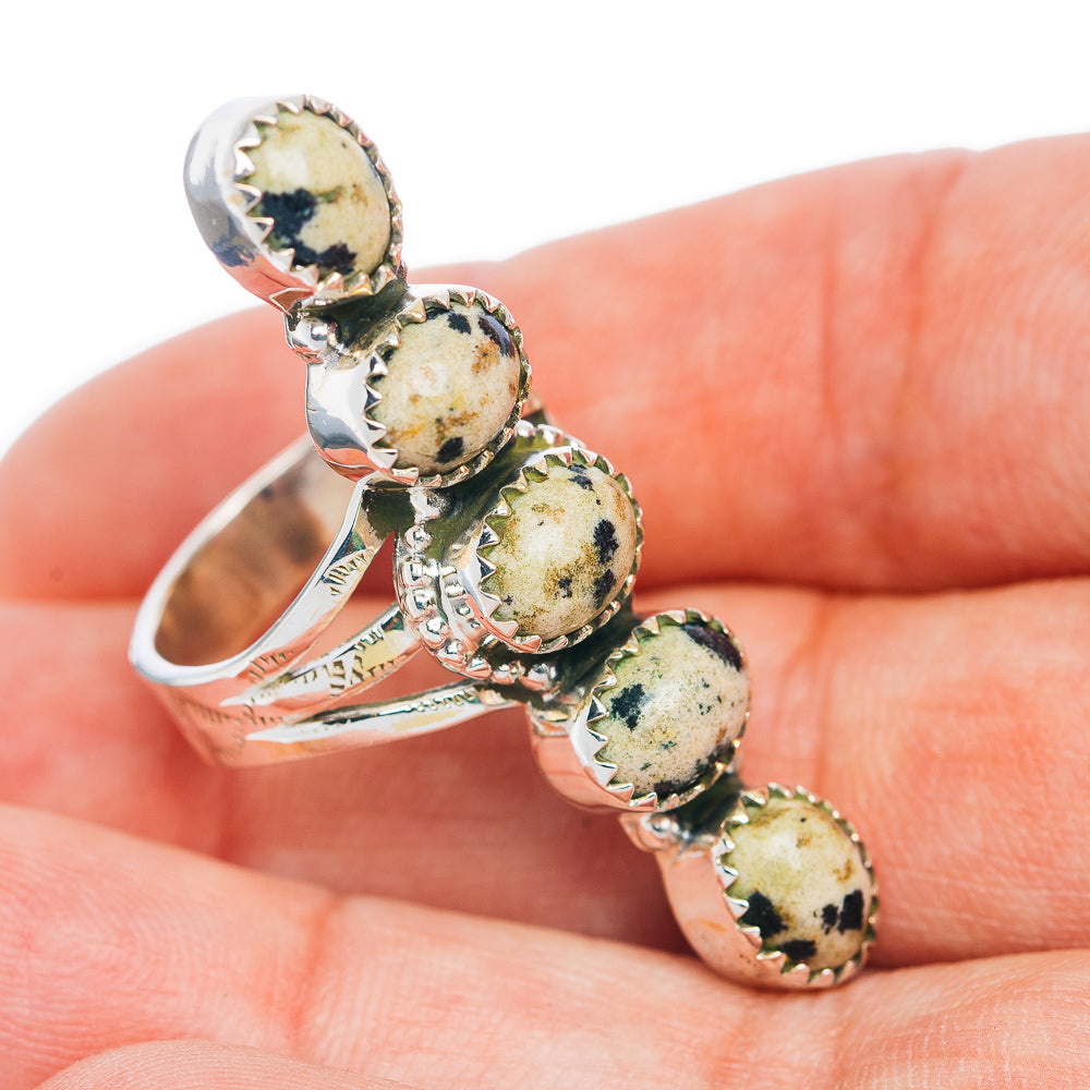 Premium 5-Gemstone Finger Shield Dalmatian Jasper Ring Size 6.75 (.925 Sterling Silver)