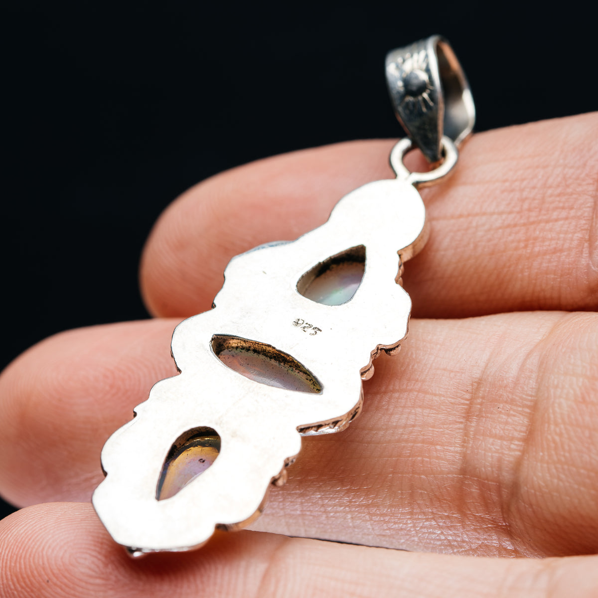925 sterling silver opal pendant back with bail, leaf-like cutout design