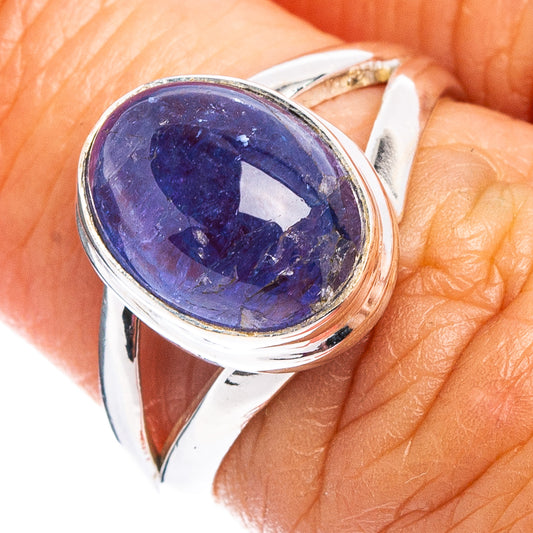 .925 sterling silver ring with round blue gemstone top view