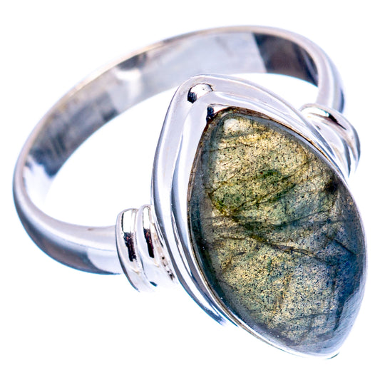 Oval labradorite ring in .925 sterling silver with green-gold flash stone