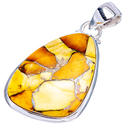 Teardrop silver pendant with yellow-orange mosaic stone cabochon and loop bail