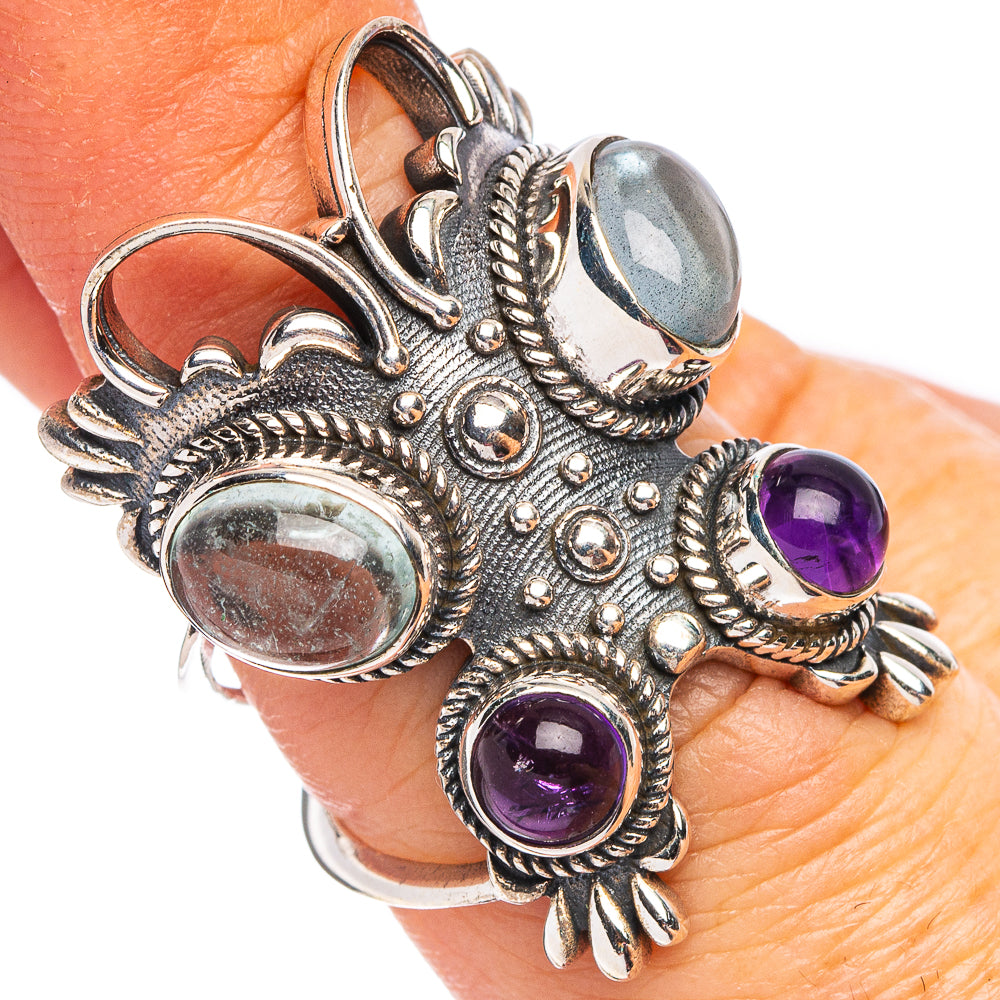 Aquamarine Butterfly, Amethyst Ring Size 6.5 (.925 Sterling Silver)