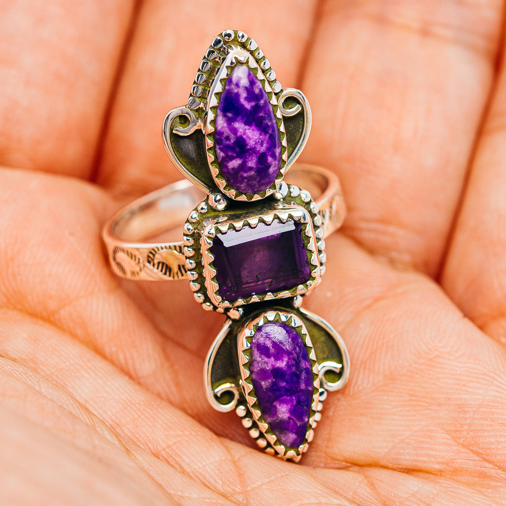 Premium Southwestern Style Sugilite, Amethyst Ring Size 10 (.925 Sterling Silver)