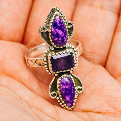 Premium Southwestern Style Sugilite, Amethyst Ring Size 10 (.925 Sterling Silver)