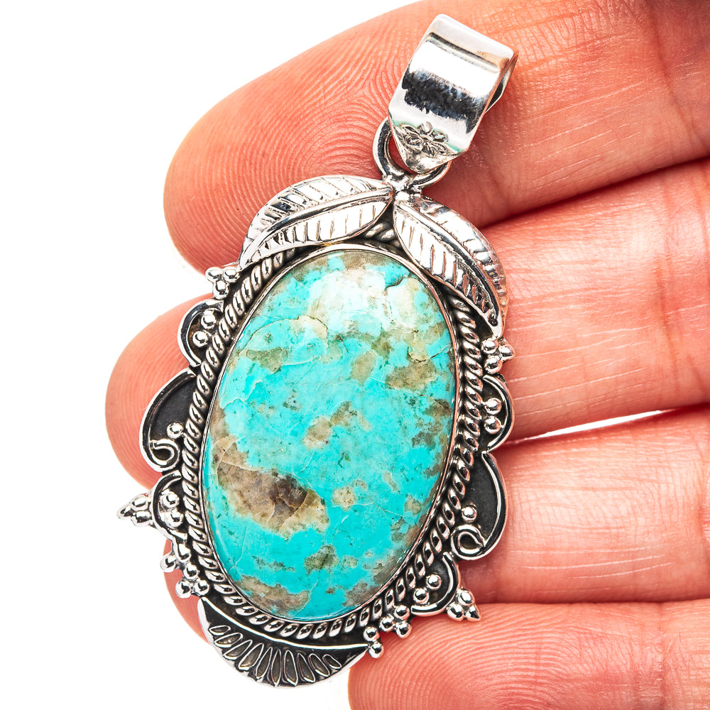 Exclusive Southwestern Style Kingman Turquoise Pendant 2" (.925 Sterling Silver)