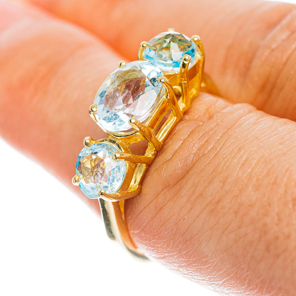 Blue Topaz Ring Size 8 (.925 Sterling Silver) 24k Gold Plated