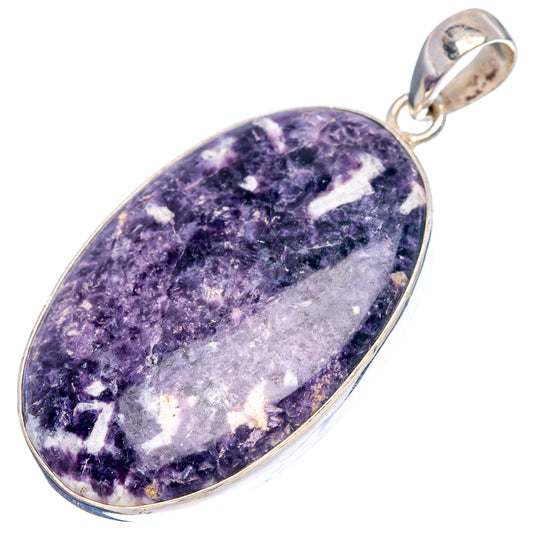 Oval purple lepidolite cabochon pendant with .925 sterling silver frame and bail