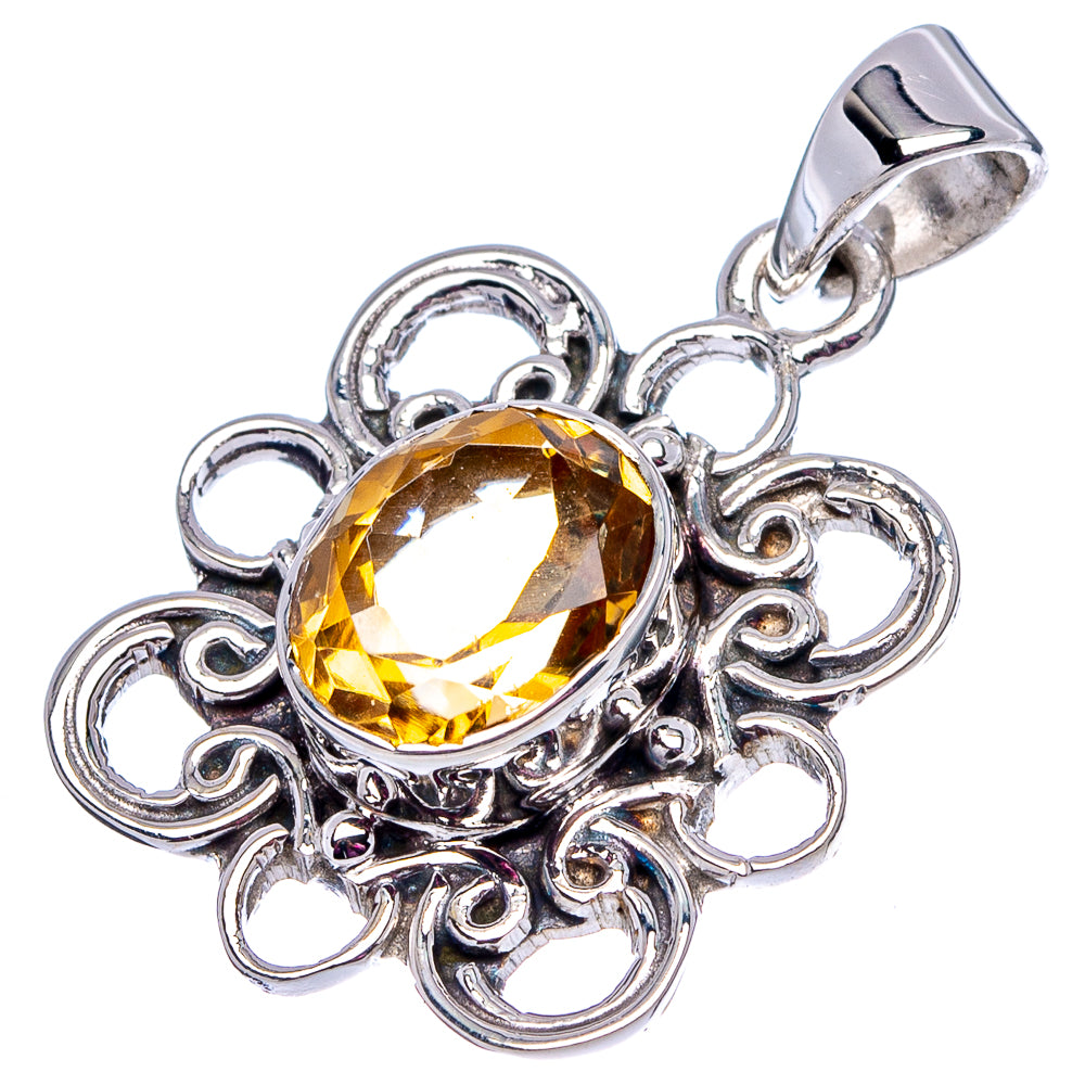 Citrine-yellow gemstone pendant with round bail and .925 sterling silver scroll filigree
