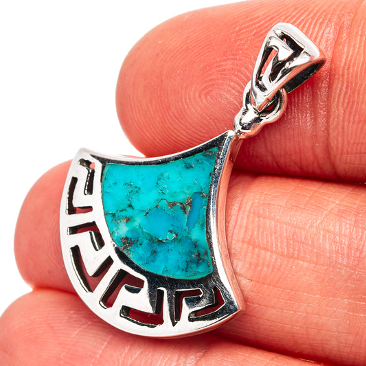 Native Style turquoise and .925 sterling silver crescent pendant with tribal cutout edge