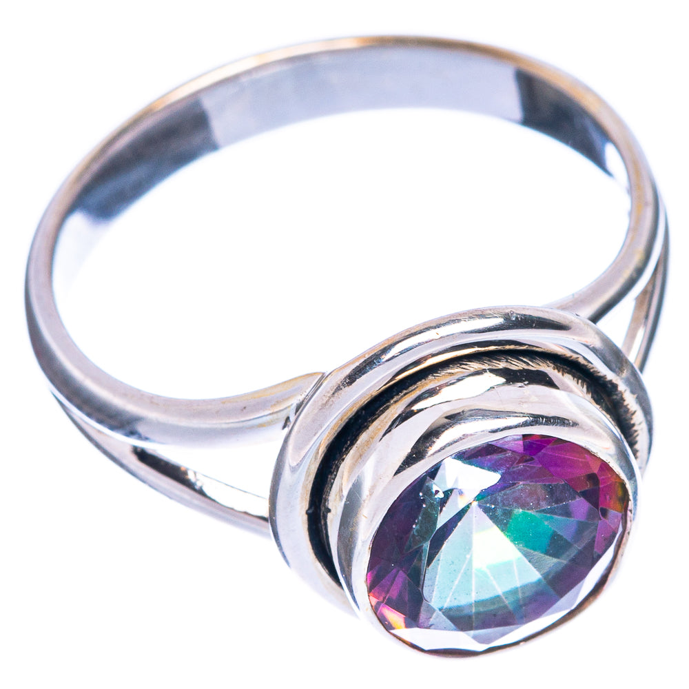 Mystic topaz ring in 925 sterling silver with oval rainbow gemstone, size 7.5