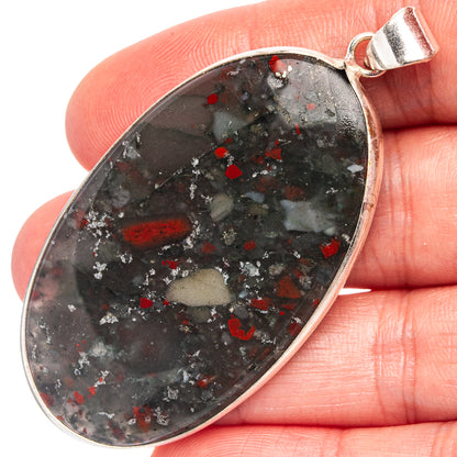African Bloodstone Pendant 2 3/8" (Silver Plated)