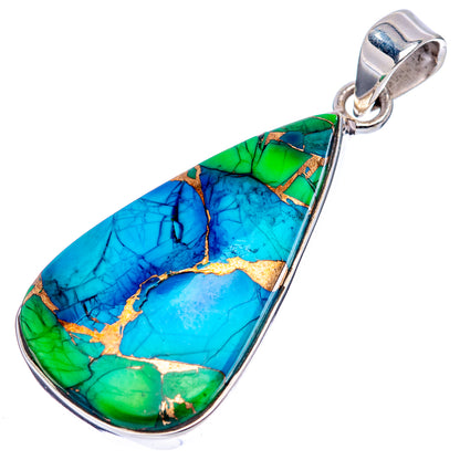 Premium Peacock Dahlia Turquoise Pendant 1 3/4" (.925 Sterling Silver)