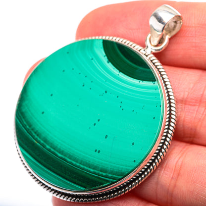 Malachite Coin Pendant 2" (925 Sterling Silver) PD38485
